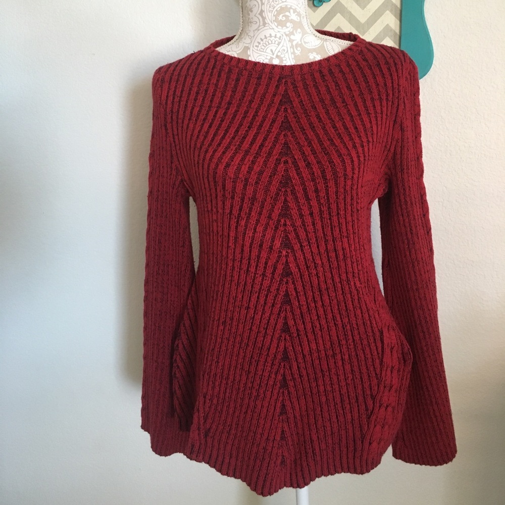 Style & Co Flare-Sleeve Contrast-Border Sweater